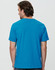 A blue men's cotton semi-fitted tee with short sleeves, showing the back view. The shirt has a logo.