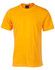 A bright yellow semi-fitted cotton t-shirt with short sleeves and a neckline. Features a logo on the label.