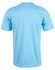 A light blue cotton semi-fitted t-shirt with short sleeves and a smooth back. It features a logo.