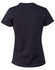 A black ladies' cotton semi-fitted t-shirt, featuring a simple design and short sleeves. It includes a logo on the back.