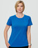 A blue women’s ultra light weight performance short sleeve t-shirt with a logo.