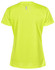 A bright yellow women's short-sleeve performance t-shirt with a logo on the back.