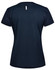 A navy blue ladies' short sleeve performance T-shirt featuring a subtle back detail and a logo.