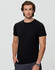 A black men's premium cotton tee displayed on a model, featuring a round neck and short sleeves.