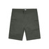 Plain 19" shorts in an olive green colour, featuring a button closure and front pockets. Includes a brand logo.