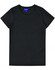 A black ladies' premium cotton t-shirt with a round neckline and short sleeves, featuring a logo.