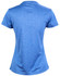 A blue short sleeve tee with a textured finish, featuring a logo on the back.