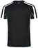 A black men's T-shirt with white accents on the sleeves and sides, featuring a logo on the collar.