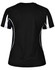 A black ladies' short-sleeved T-shirt with white detailing and a breathable mesh design on the back.