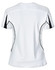 A white ladies' short-sleeve T-shirt with black accents and mesh detailing on the sides, featuring a logo.