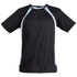 A black men's t-shirt with light blue accents and a logo. It features a short sleeve and sporty design.