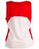 A red and white ladies' sprint singlet featuring a mesh design and a logo on the back.