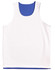 A white basketball singlet with a blue interior and a logo on the front.