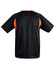A black adults' soccer jersey with orange accents, featuring short sleeves and a crew neck. The back has a smooth design.
