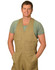 Men's cotton drill overall in beige, featuring a sleeveless design and front pockets. Includes a branding logo.