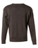 A grey V neck wool and acrylic knit jumper viewed from the back, featuring a simple design and long sleeves.