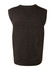 A dark brown v-neck wool and acrylic knit vest featuring a sleeveless design and ribbed hem.