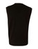 A black V neck wool and acrylic knit vest with a sleeveless design and ribbed hem.