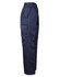 Navy cargo pants with multiple pockets on the legs, featuring a stout fit and a logo on the waistband.