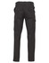 Black cargo pants featuring drill pant pockets on the leg, with a stout fit and a logo on the waistband.
