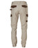 Beige workwear pants featuring brown accents and multiple pockets, with a logo on the back.