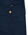 A pair of navy blue work pants featuring a zip pocket and a branded logo. Made from rip-stop poly/cotton stretch material.