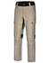 Rip-stop poly/cotton stretch work pants in beige with black panels and multiple pockets. Features a logo on the side.