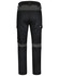 Black work pants with grey accents, featuring cargo pockets and a logo. Ideal for durability and comfort in workwear.