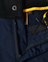 Close-up of navy blue Rip-Stop Poly/Cotton Stretch Work Shorts featuring a zipper and detailed stitching.
