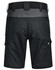 Work shorts in black with a grey waistband, featuring pockets and a logo on the side.