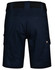 Navy blue stretch work shorts featuring cargo pockets and an elastic waistband, with a small logo on the side.