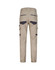 Unisex cotton stretch drill cuffed work pants in khaki with grey detailing and multiple pockets. Features a logo.
