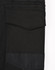 A close-up of black cotton stretch drill cuffed work pants, featuring pockets and a logo.