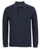 A navy long-sleeve polo shirt with a pocket and a collar, featuring buttons and a logo.