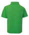 A green polo shirt with short sleeves and a classic collar, featuring a plain back design.