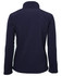 A navy blue polar fleece jacket with a full zip and high collar, featuring a branding logo.