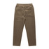 Cord pants in a khaki colour, featuring an elastic waistband and back pockets, displayed from the back.