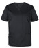 A black unisex premium scrubs top featuring short sleeves and multiple pockets. Includes a logo on the top.