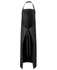 A black vinyl apron featuring an adjustable neck strap and waist ties, with a sleek, modern design.