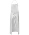 A white vinyl apron with an adjustable neck strap and waist ties; features eyelet details.