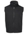 A black vest with a high collar and full front zipper. It features a soft inner lining and has a logo.