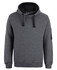 A grey work hoodie featuring a front pocket and a hood. It includes a sleeve with a logo or branding.