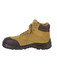 A safety boot in tan and black, featuring a lace-up design and sturdy sole. It has branding on the side.