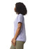 A lavender heavyweight t-shirt is displayed on a model, featuring a relaxed fit and short sleeves. The shirt has a logo.