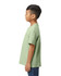A youth midweight T-shirt in light green, featured from the back, with a logo on the back.