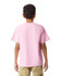 A youth short sleeve T-shirt in light pink, featuring a plain back and a logo.
