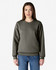 A grey Gildan Softstyle adult sweatshirt displayed on a model, featuring long sleeves and a crew neck.