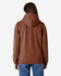 A brown hooded sweatshirt featuring a spacious hood and a relaxed fit, with an unseen logo on the back.