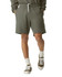 Unisex pique gym shorts in olive green with an elastic waistband and side pockets. Features a logo on the waistband.