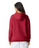 A red unisex hooded sweatshirt from American Apparel, featuring a simple design and a logo on the back.